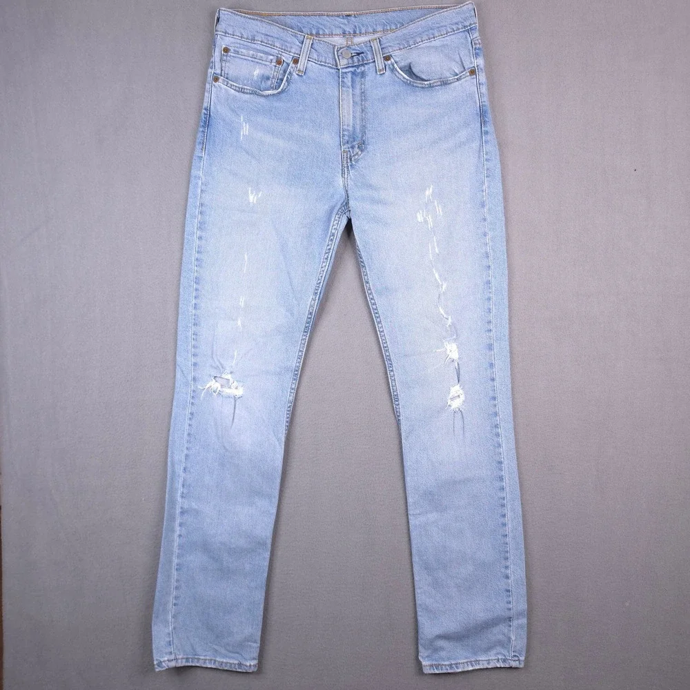 Levi 511 Slim Fit Jeans Distressed Light Wash Blue 34x34 Cotton Denim Modern